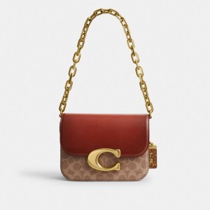 Coach Idol In Signature Canvas With Snakeskin Detail Women Handbag Brown / Red | AUUZH834